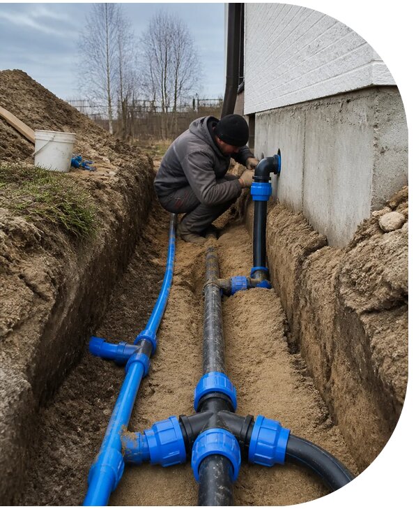 Монтаж наружного водопровода на участке под ключ в Ломоносове